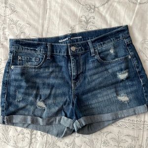 Old Navy Boyfriend Jean Shorts Sz 12 Destructed medium wash